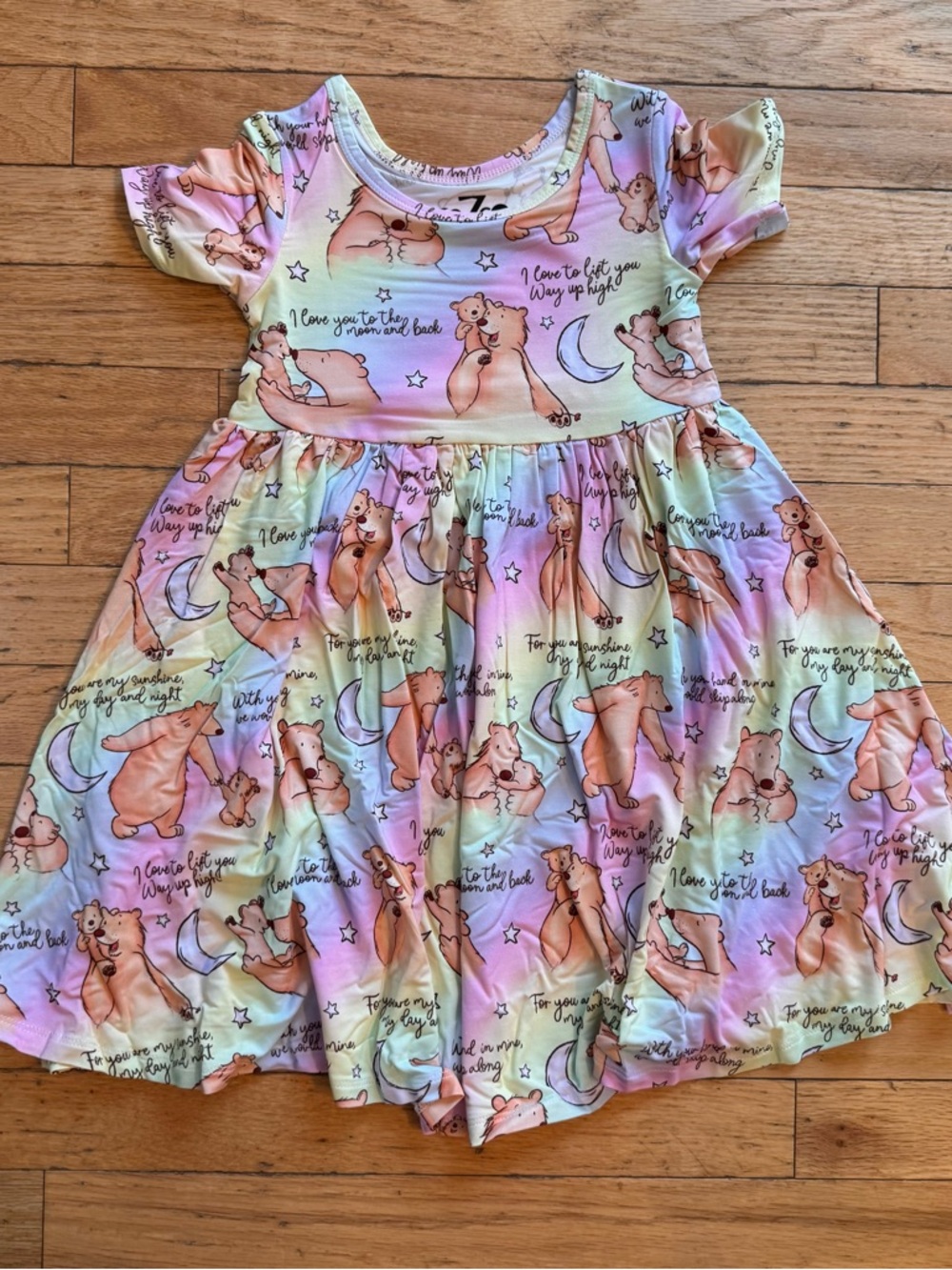 Cozco Kids Girls 4T Bamboo Viscose Bear Moon Rainbow Skater Dress NWT